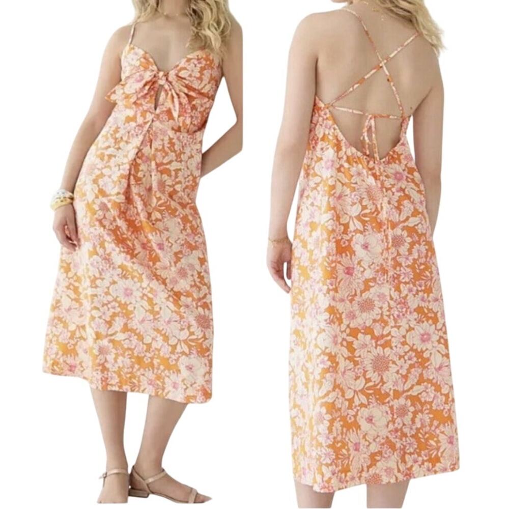 J. Crew Orange Pink Floral Midi Dress
